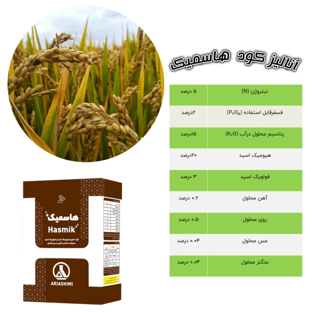 هاسمیک+ دارای 23 درصد هیومیک و فولویک اسید می باشد. این محصول علاوه بر مواد هیومیکی دارای عناصر ماکرو و میکرو مورد نیاز گیاه می باشد. از آنجایی که اسید فولویک اسید به علت وزن پایین به راحتی می تواند عناصر غذایی را جابجا نموده و تا چندین برابر وزن خود را به داخل سلول حمل کند، بنابراین در انتقال عناصر غذایی هنگام محلول پاشی تاثیر بهتری خواهد داشت.