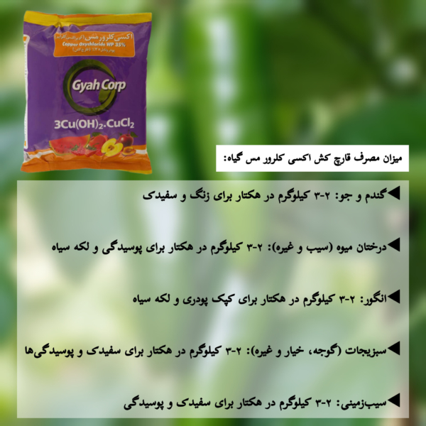 میزان مصرف سم قارچ کش اکسی کلرور مس گیاه
