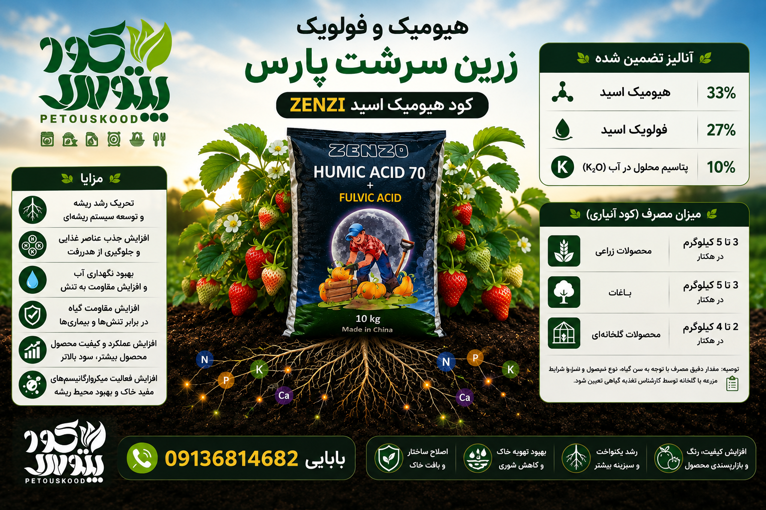خرید هیومیک و فولویک زرین سرشت پارس | هیومیک اسید ZENZI چین