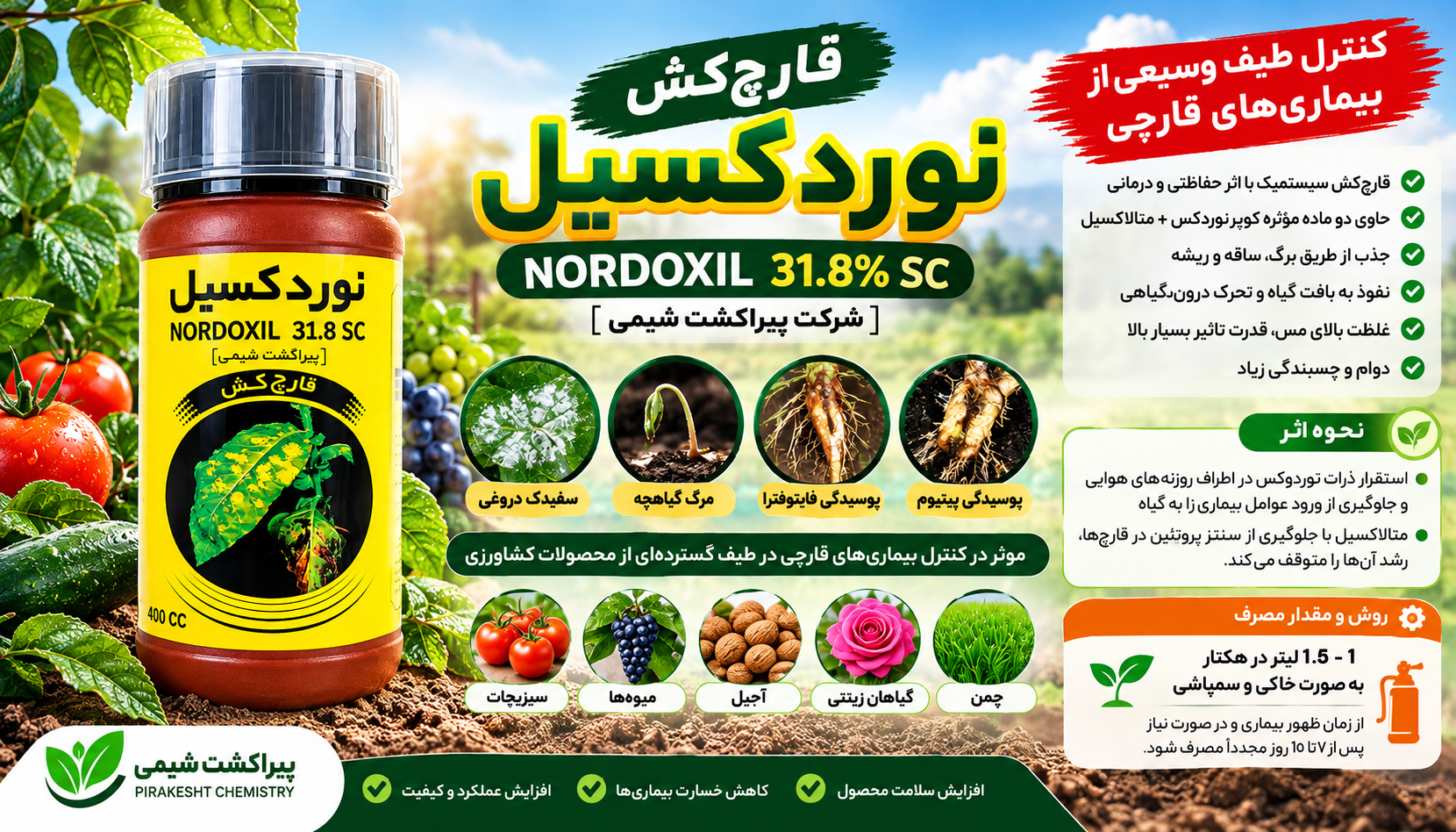 قارچ‌کش نوردکسیل 31.8% SC پیراکشت شیمی | نیم لیتری